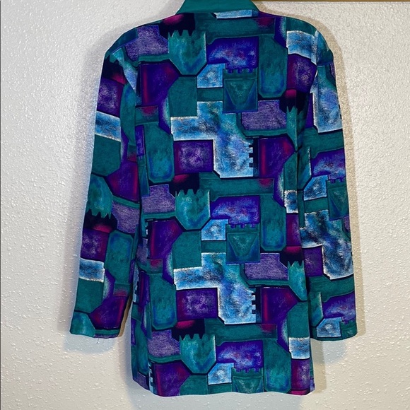 Vintage Green and Purple Geometric Blazer with Notched Lapels - Picture 6 of 7
